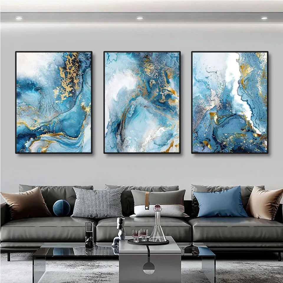 AquaMarble Wandkunst Leinwand | Blaues Marmor-Design | Elegante Wanddekoration | Modernes Wohnambiente