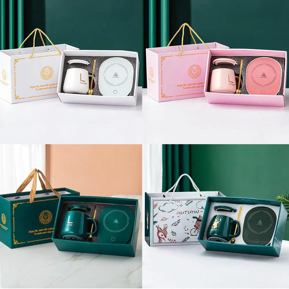 ThermoGlow Smart Becher Set mit Keramikheizung | Tassenwärmer | Elektrischer Untersetzer für Kaffee & Tee