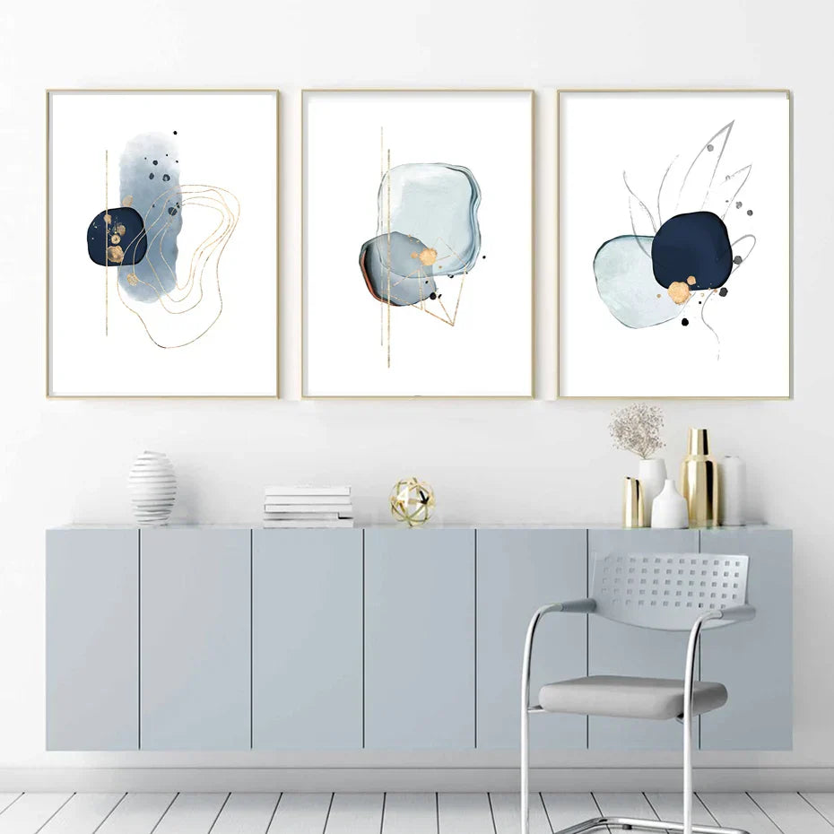 BohoBlush Aquarell Poster | Abstrakter Leinwanddruck in Beige, Rosa & Gold | Geometrische Wandkunst für Wohnzimmer & Dekoration