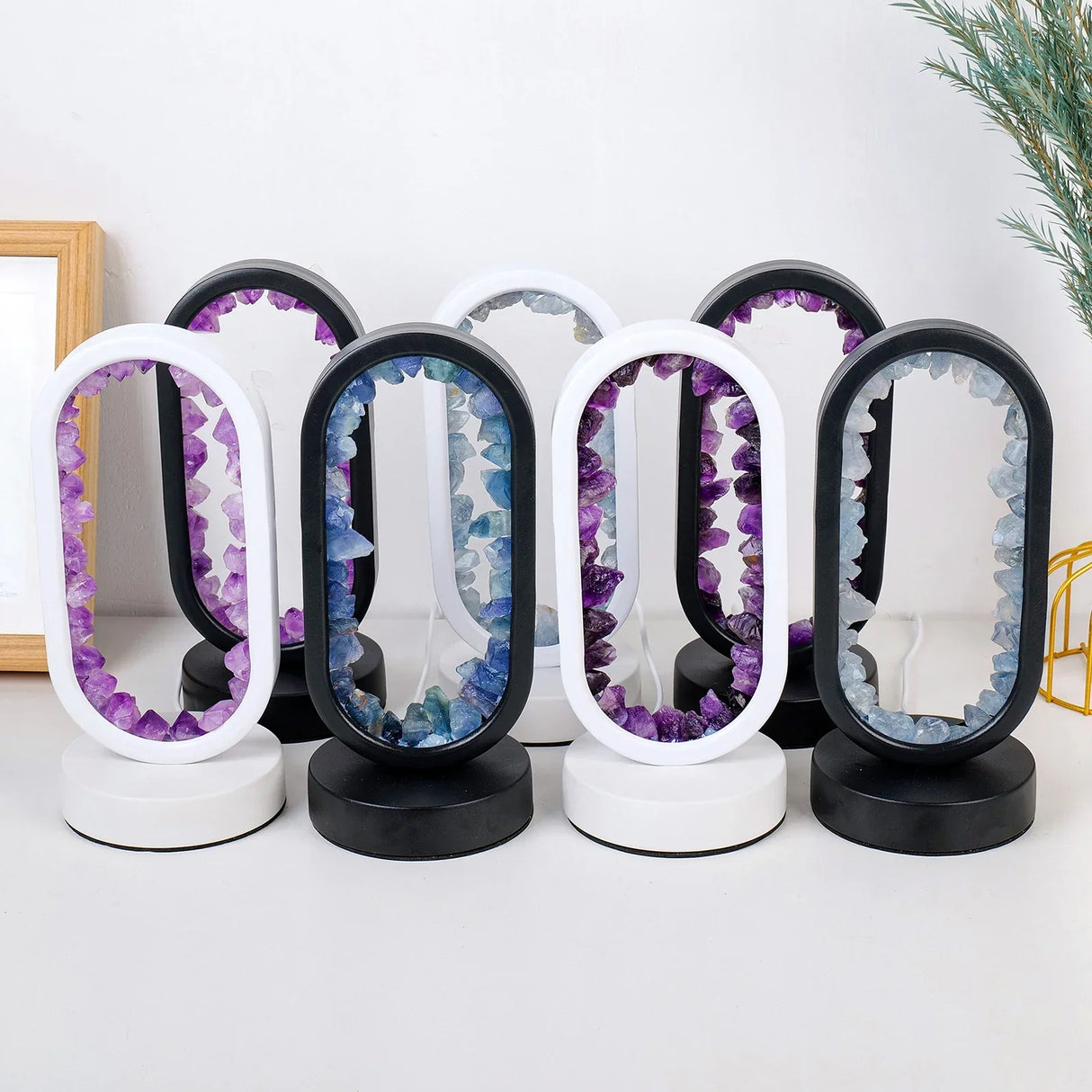 CrystalLoom Amethyst Nachtlicht | Natürliches Ovallicht | Stimmungsvolles Design für Schlafzimmer & Dekoration