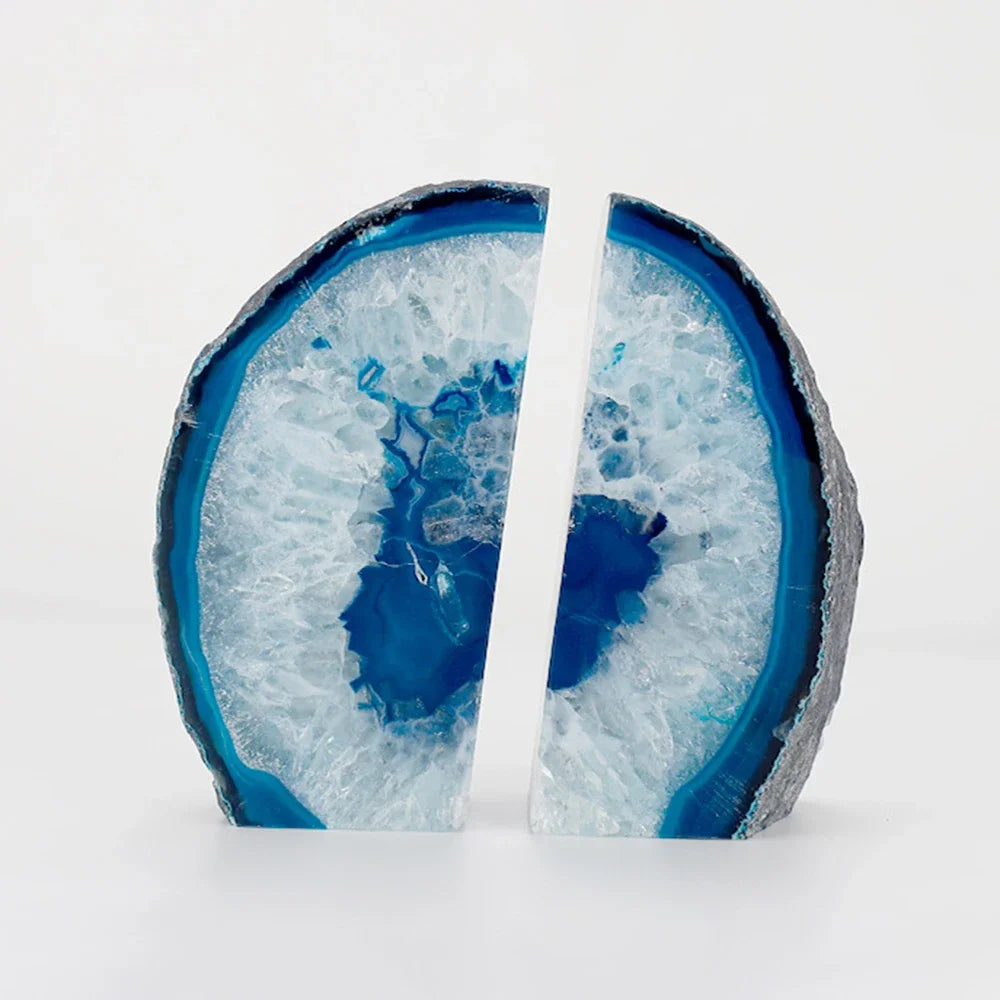 AurumEdge Blaue Achat-Buchstützen | 2er Set | Elegante Steindeko für Zuhause & Büro | Natürliche Edelstein-Optik