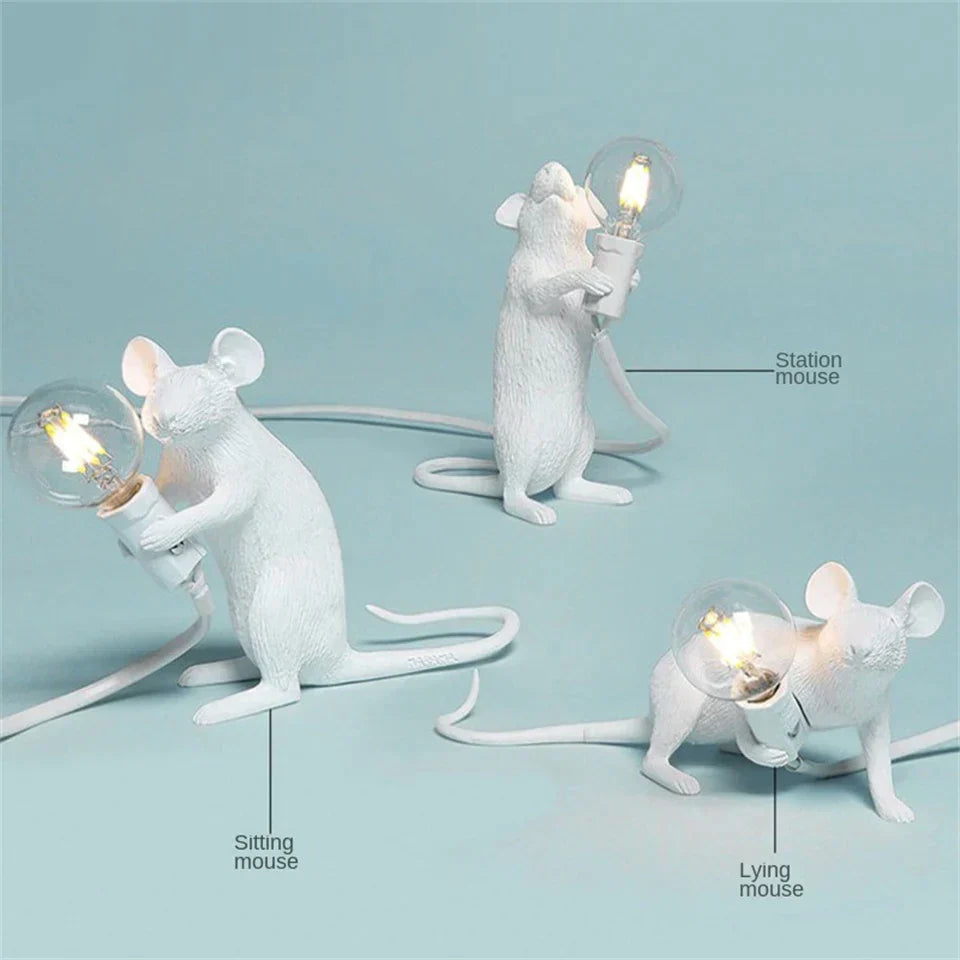 CritterGlow Moderne LED Tischlampe | Harz Tierdesign | Ratte, Katze & Eichhörnchen | Nachtlicht & Wohnkultur