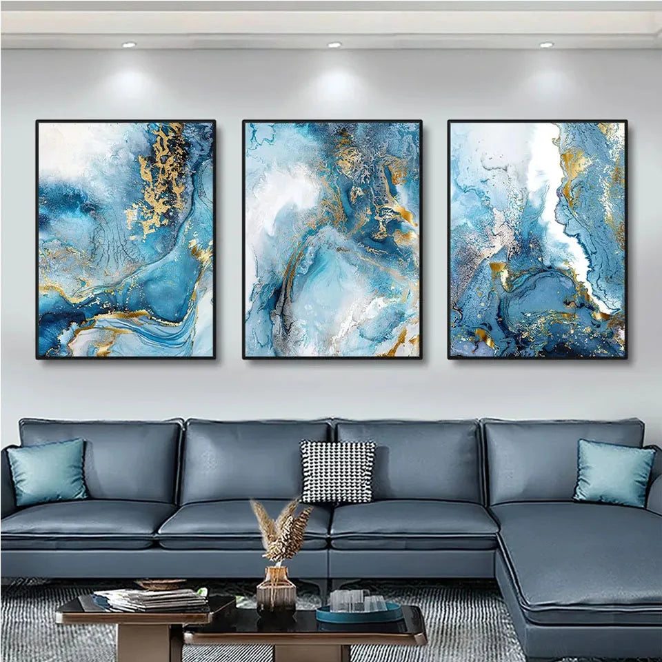 AquaMarble Wandkunst Leinwand | Blaues Marmor-Design | Elegante Wanddekoration | Modernes Wohnambiente