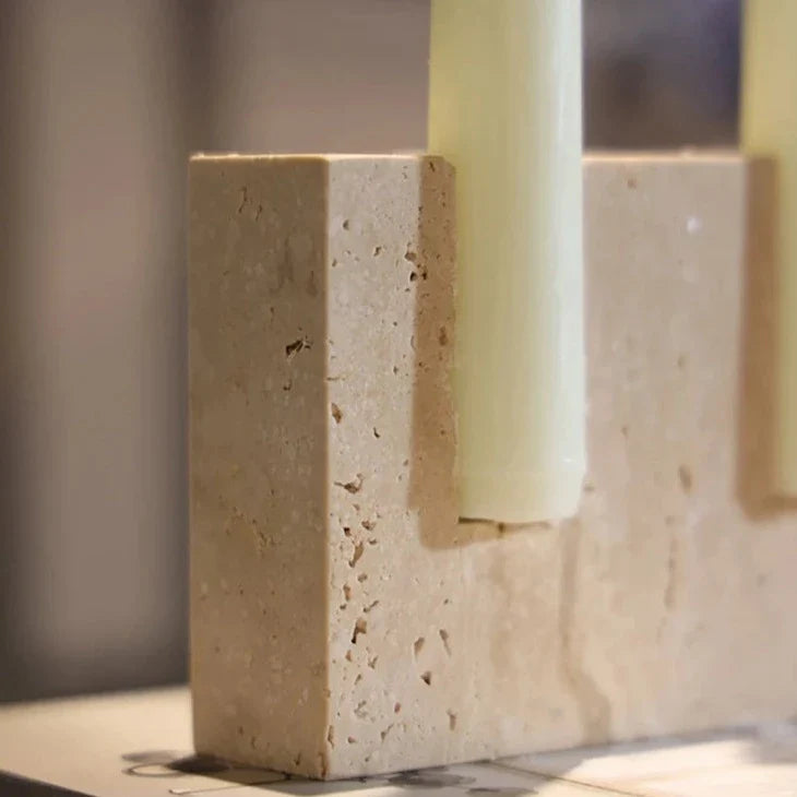 Candora Travertin-Kerzenhalter | Stilvolle Tischdeko | Faux-Travertin für Elegantes Ambiente