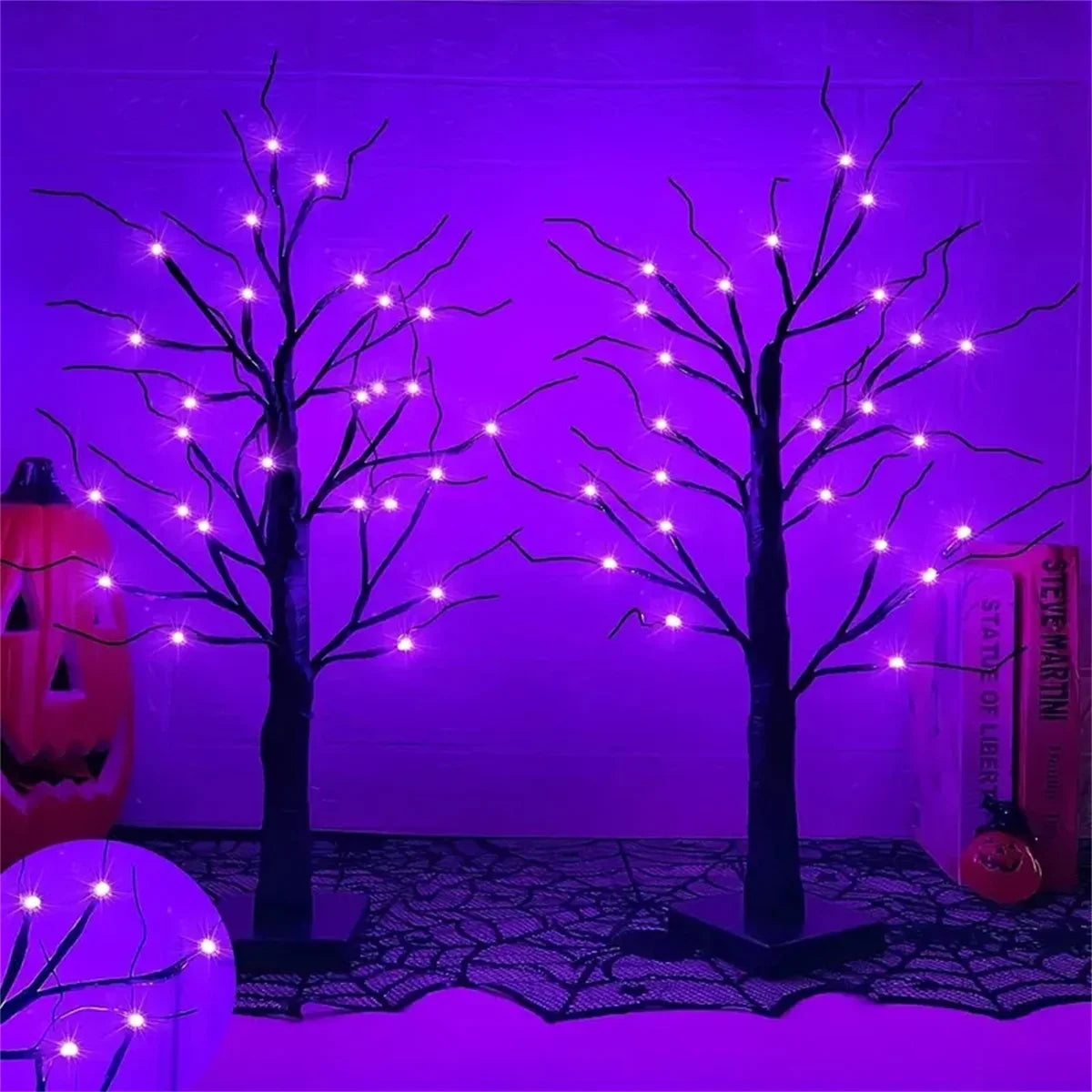 GlowHaunt LED Halloween Birkenbaum | Stimmungslicht | Leuchtende Deko in Orange & Lila