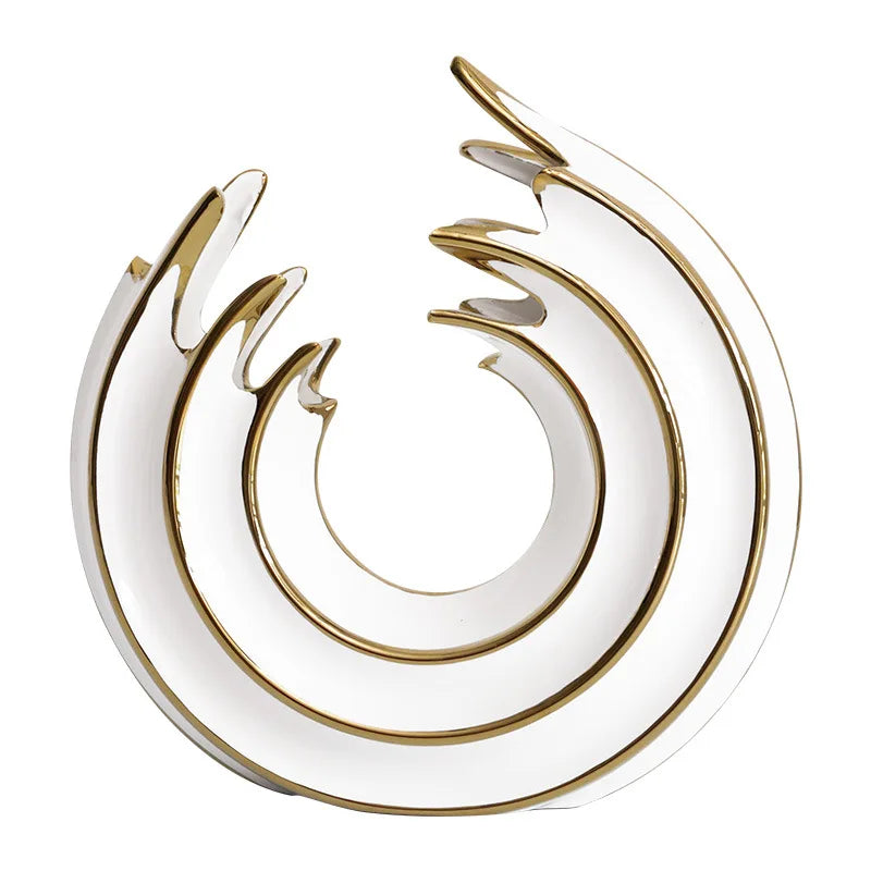 Aurivella Grace Vase | Weiß & Gold | Wellenform Porzellan | Elegante Tischdekoration für Wohnkultur & Blumenarrangement