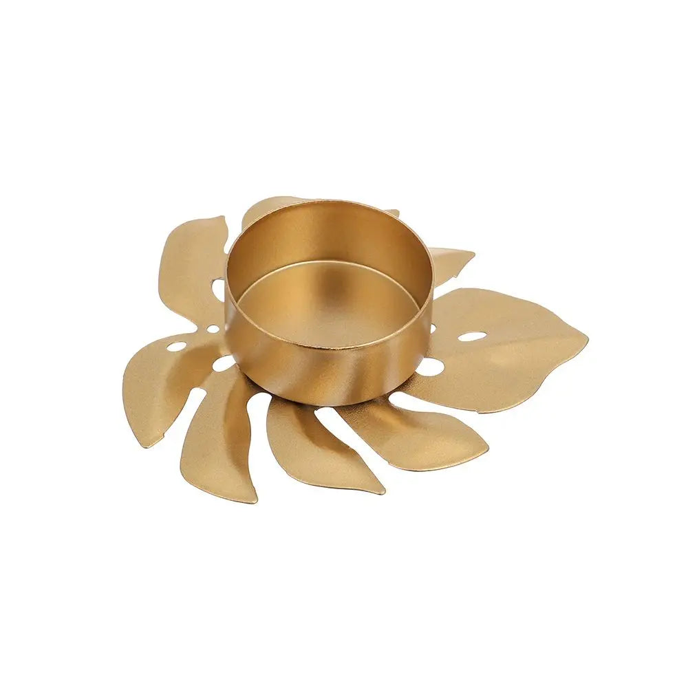 LumiLeaf Monstera Kerzenhalter aus Eisen | Gold & Grün | Tropisches Design | Wohn- und Tischdeko