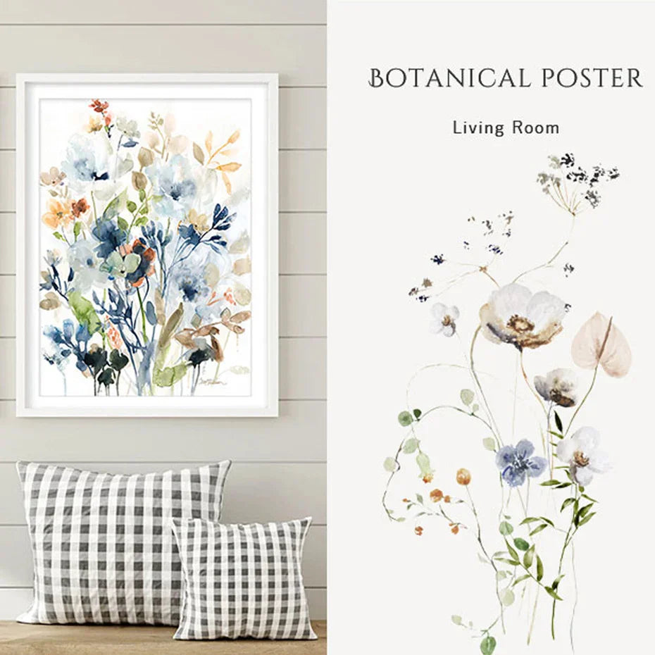 ArtisBloom Botanisches Aquarell Poster | Leinwanddruck mit Blumen & Blättern | Wandkunst für Wohnzimmer & Heimdekoration