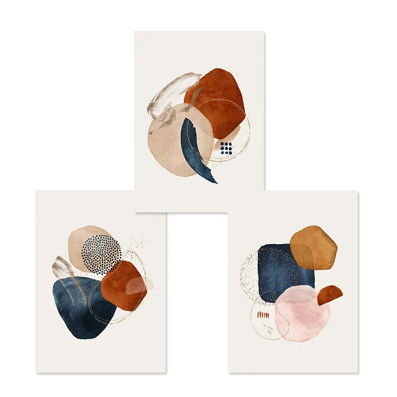 BohoBlush Aquarell Poster | Abstrakter Leinwanddruck in Beige, Rosa & Gold | Geometrische Wandkunst für Wohnzimmer & Dekoration