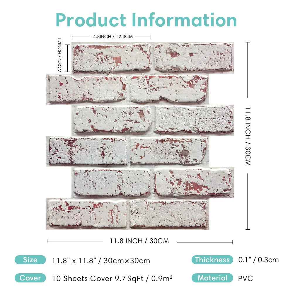 BrickLine Selbstklebende Wandpaneele | 3D Ziegeloptik | Wasserfest | Einfache Installation