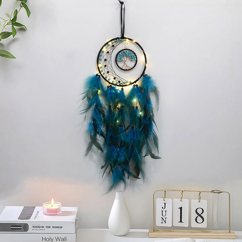 DreamTree Kristall-Traumfänger mit Lebensbaum | Boho-Dekoration | Handgefertigt | Spirituelles Wohnaccessoire
