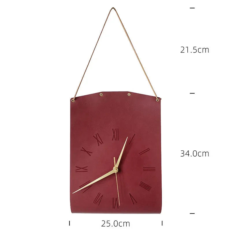 TimeHaven Moderne Wanduhr | Retro Skandinavisches Design mit Lederdetails | Stilvolle Wohnkultur & Café Dekoration