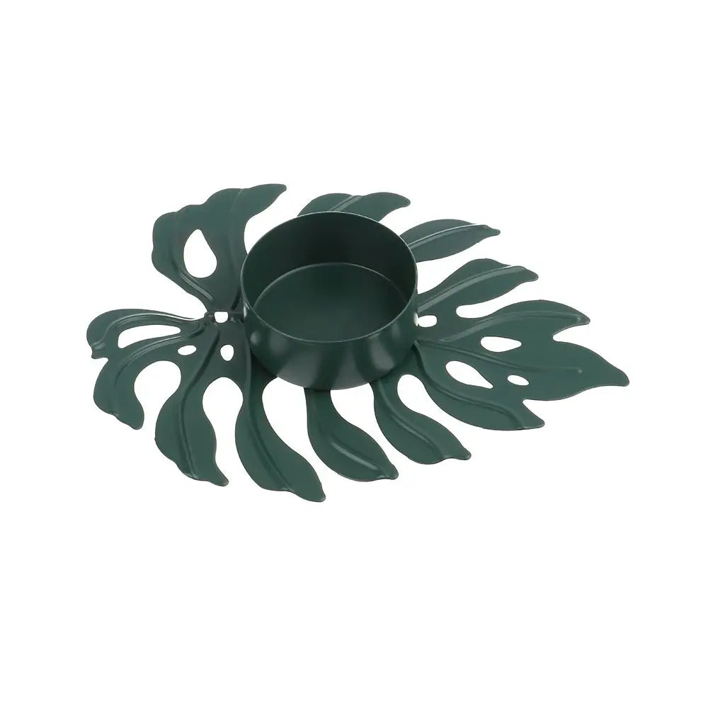 LumiLeaf Monstera Kerzenhalter aus Eisen | Gold & Grün | Tropisches Design | Wohn- und Tischdeko