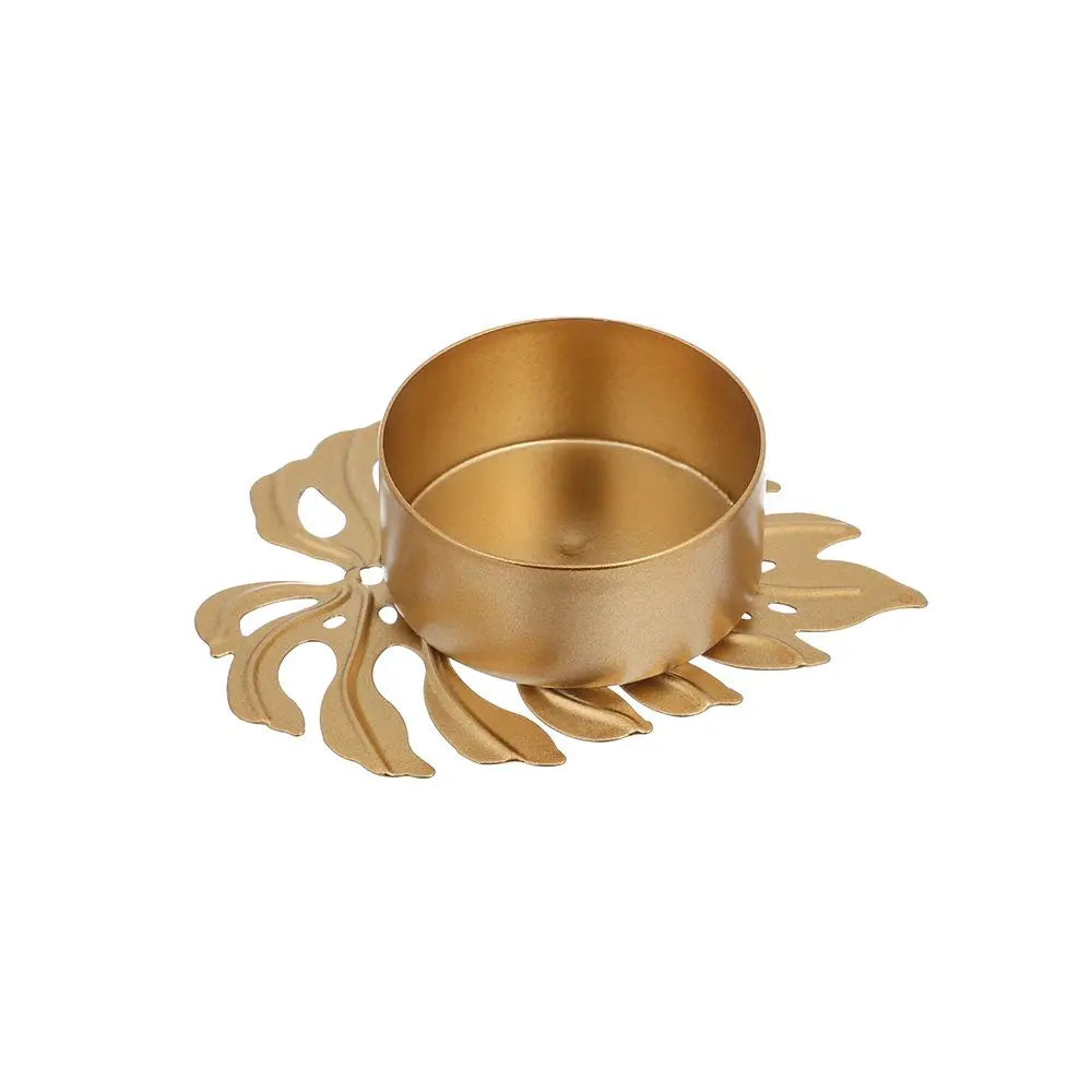 LumiLeaf Monstera Kerzenhalter aus Eisen | Gold & Grün | Tropisches Design | Wohn- und Tischdeko