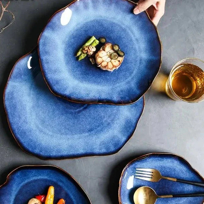 TerraViva Laguna Teller Set | 4-teiliges Keramik-Set | Handgefertigte Design-Teller