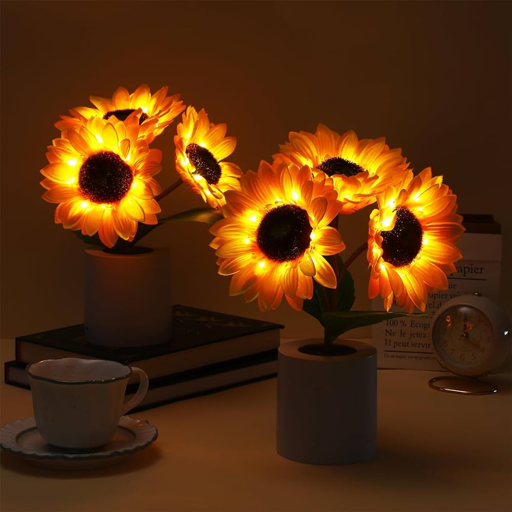 GlowBlume LED Sonnenblumenlampe | Schimmernde Tischbeleuchtung | Dekorative LED-Lampe für Zuhause und Büro