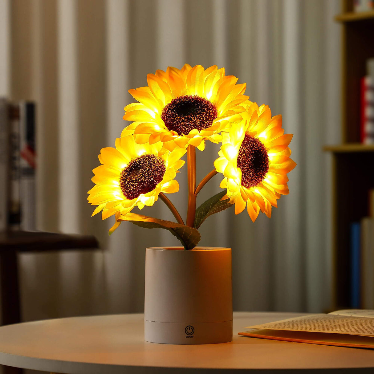 GlowBlume LED Sonnenblumenlampe | Schimmernde Tischbeleuchtung | Dekorative LED-Lampe für Zuhause und Büro