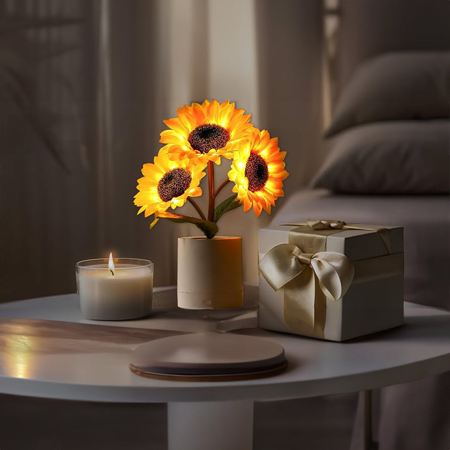 GlowBlume LED Sonnenblumenlampe | Schimmernde Tischbeleuchtung | Dekorative LED-Lampe für Zuhause und Büro