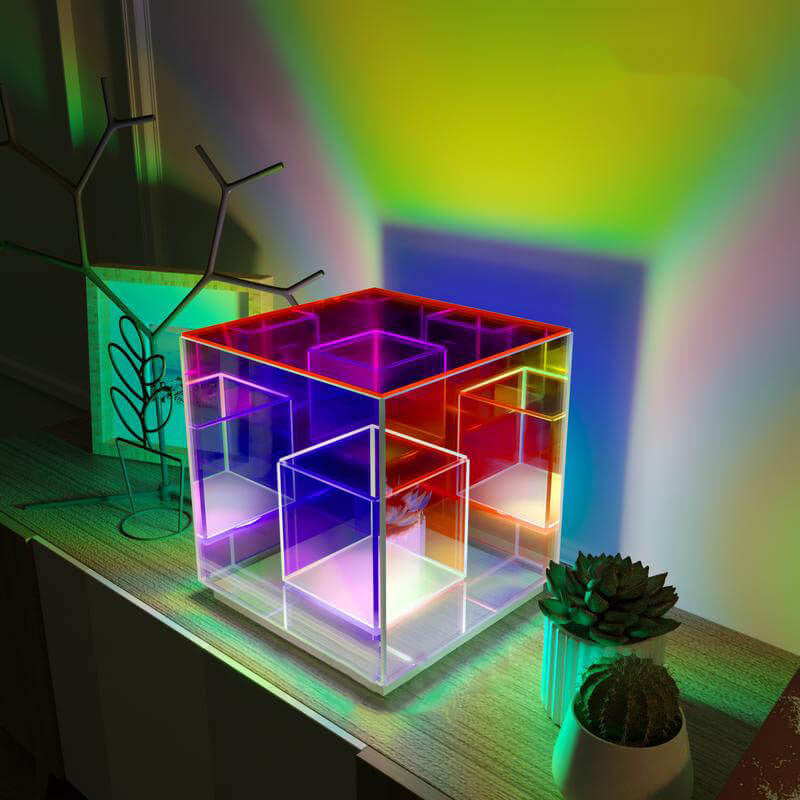 CubeLumin RGB LED Tischlampe | Modernes Design | Rubik’s Cube Optik | Farbwechsel | Deko-Licht