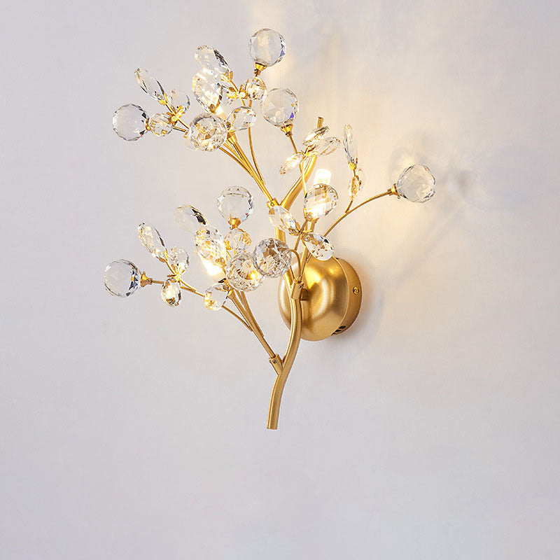 LumoGlo Art Deco Kristall Wandlampe | Luxus 3-Licht Blumen-Ast Design | Elegante Wandbeleuchtung für Wohnzimmer | Dekorative Wandleuchte aus Eisen