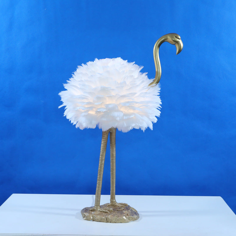 Feathora Nordic Tischlampe | Gänsefedern Design | Flamingo-Kugelstil | Elegante Nachttischbeleuchtung