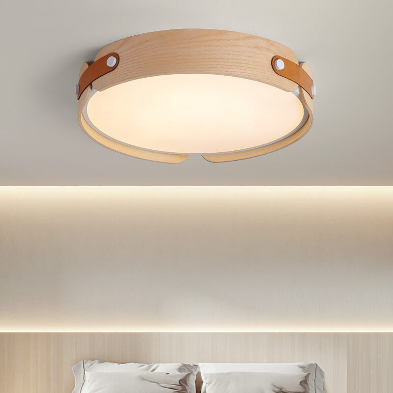 Lunaria Nova LED Deckenleuchte | Minimalistisches Design | Massivholz & Lederoptik | Dimmbar