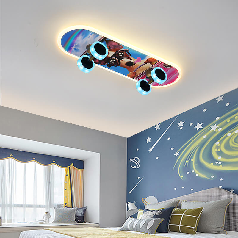 SkateBright LED Deckenleuchte | Cartoon Skateboard Design | Kinderzimmer Beleuchtung | Dimmbar | Acryl