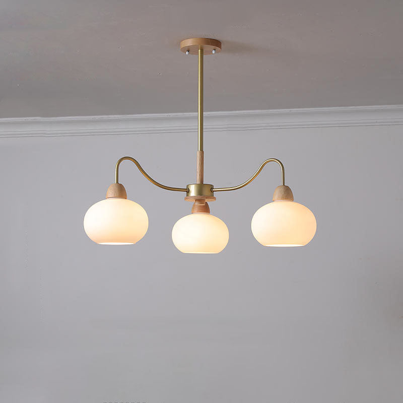 Gloriva Japanischer Kronleuchter | Glas & Holz | 3/6/8-flammig | Minimalistisches Design