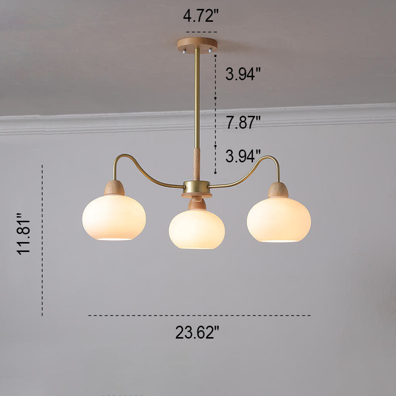 Gloriva Japanischer Kronleuchter | Glas & Holz | 3/6/8-flammig | Minimalistisches Design