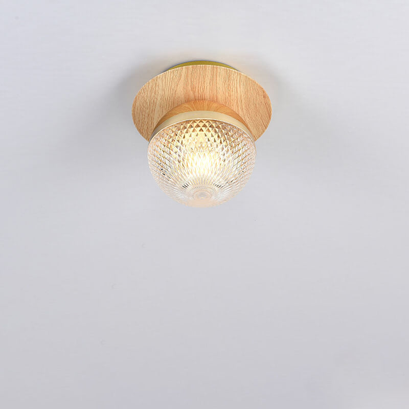 Luniro Minimalistische Deckenleuchte | Glas & Holzoptik | Semi-Flush-Mount | Japanisches Design