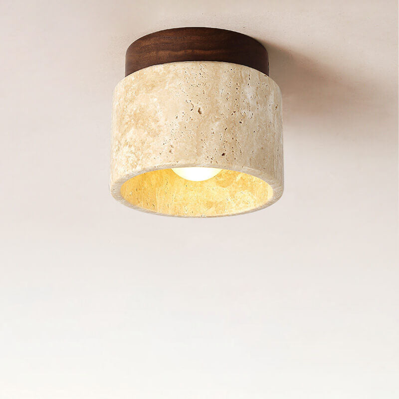 TravertiLux Runde Travertin Deckenleuchte | Vintage Design | Flächenbündige Montage | Ideal für Flur