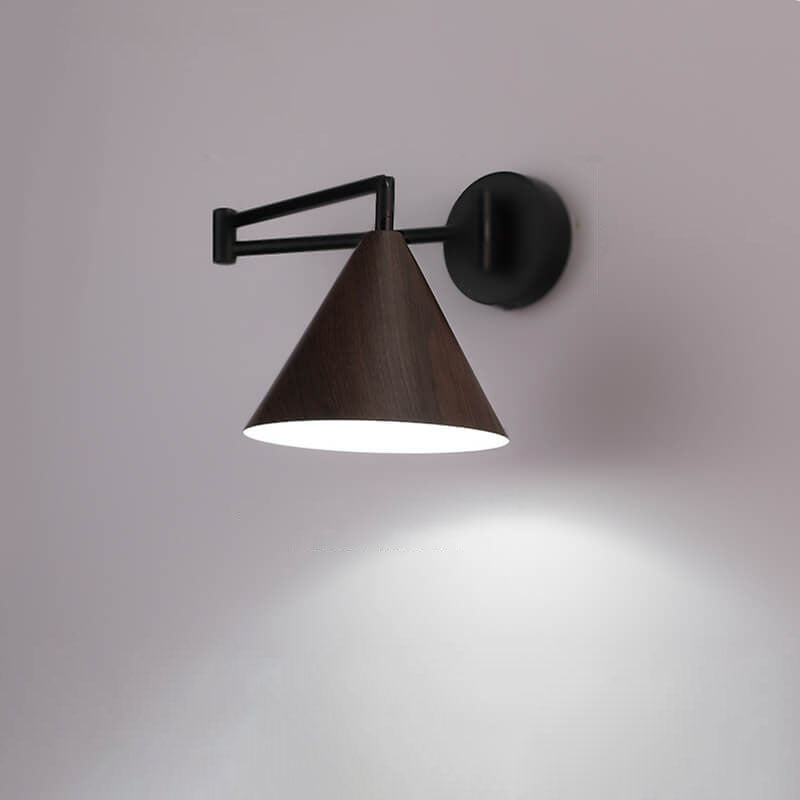 LumoNordic Minimalist Cone Swing Arm LED Wandlampe | Holzmaserung | Flexibler Schwenkarm | Stimmungslicht | Deko für Zuhause