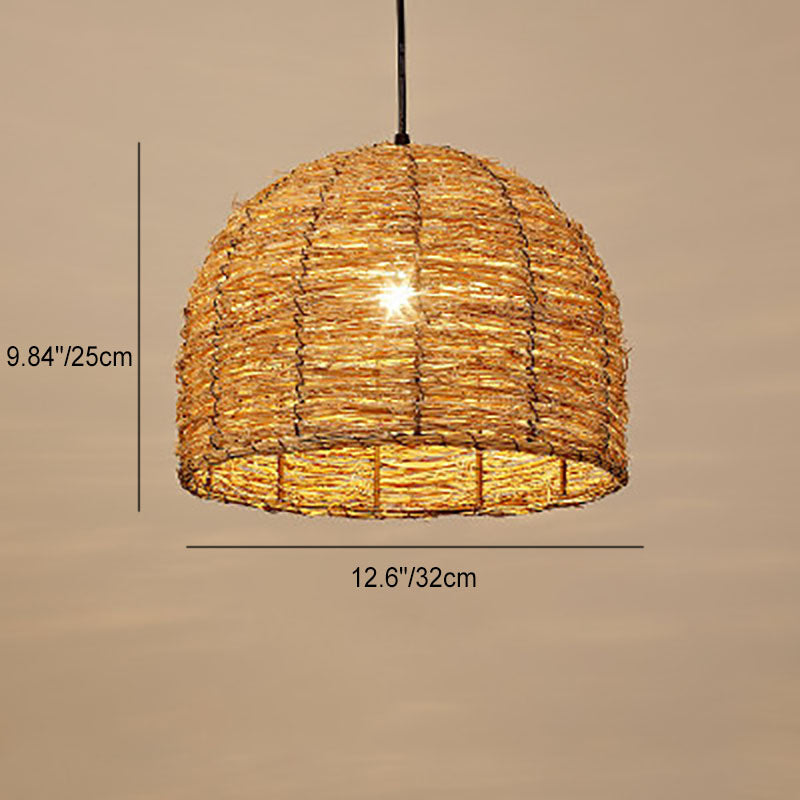 RattanDome Retro Pendelleuchte | Handgewebtes Rattan-Design | 1-Licht | Natürliche Wohnbeleuchtung