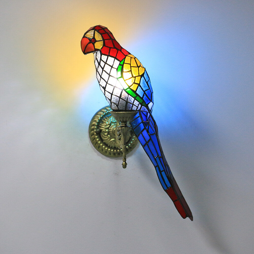 ParrotGlow Tiffany Wandlampe | Vintage Design | Buntglas & Papagei-Optik | 1-flammig
