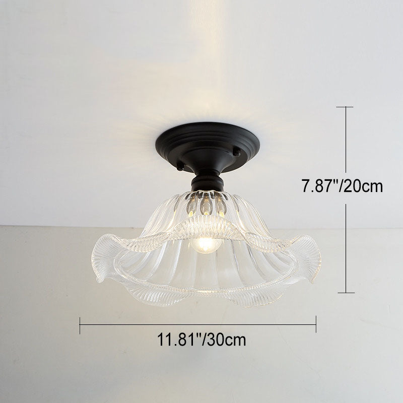 AuroraBloom Nordic Vintage LED-Deckenleuchte | Glasblumen-Design | Rund | Geometrisches Muster | Halbeinbau