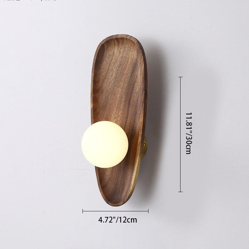 AuroraCraft Japanische LED-Wandleuchte mit Holz & Glas | Irreguläres Oval | Warmes Licht für Schlafzimmer & Wohnzimmer