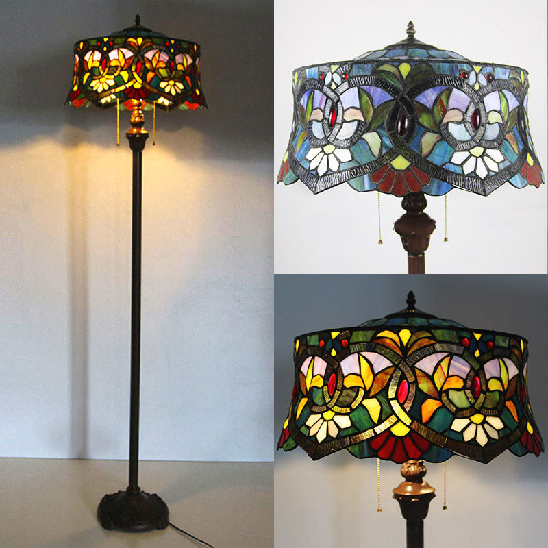 ArtLilia Tiffany Stehlampe mit Glasmalerei | 2-Licht-Design | Klassische Stehlampe für Wohnzimmer & Arbeitszimmer
