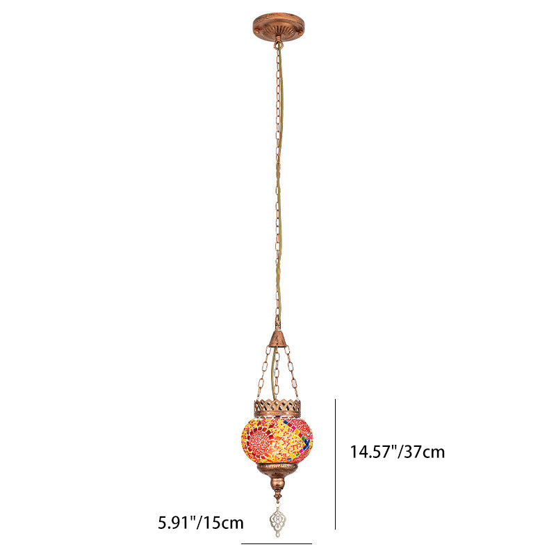 BohoSphere Pendelleuchte | Buntglas Kugelschirm | 1 Licht | Wohnzimmer Deko