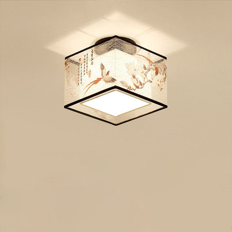 Zhenhua Deckenleuchte | Traditionelles Design | Quadratischer Stoffschirm | Semi-Flush-Montage | Beleuchtung für Flur