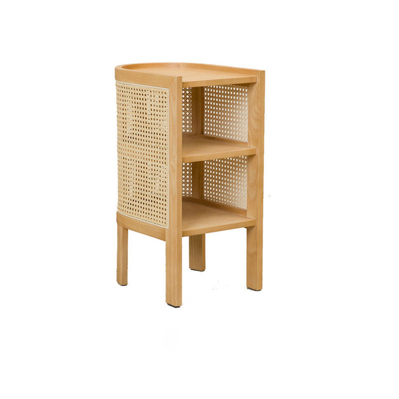 ZenovaSphere Halb-Oval Nachttisch | Holz & Rattan Design | 3 Ebenen | Stauraumwunder für Schlafzimmer