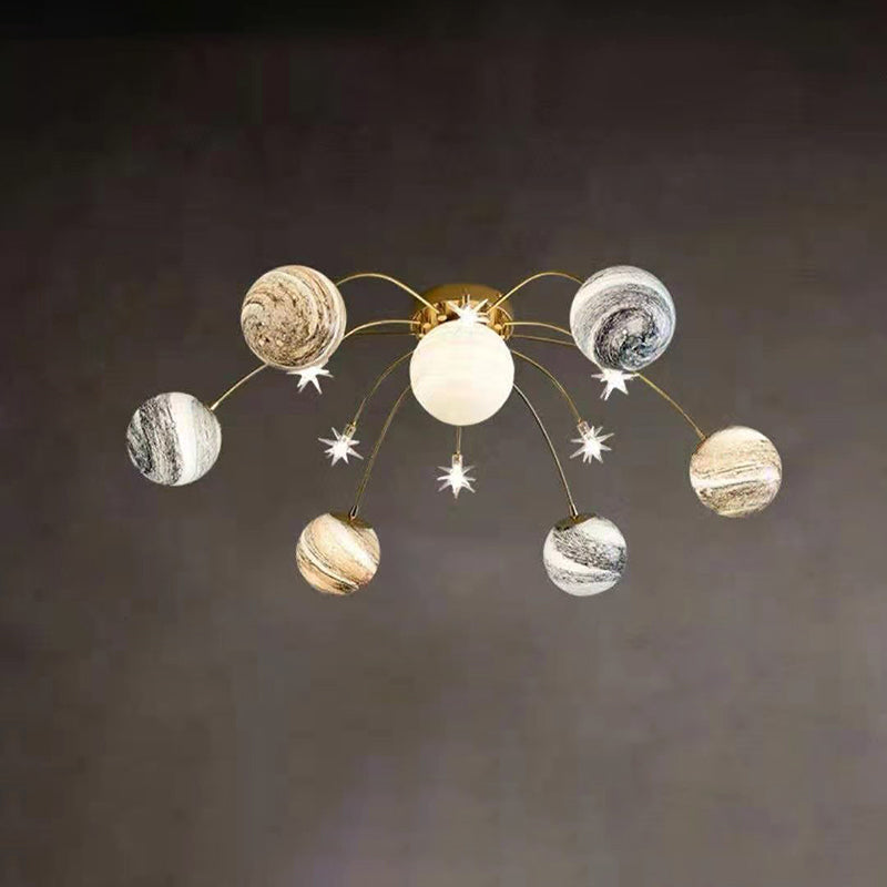 AetherGlobe Kinder Deckenleuchte | Nordic Design | 13 Glaskugeln | Halb-Aufbau-Montage | Deko für Kinderzimmer