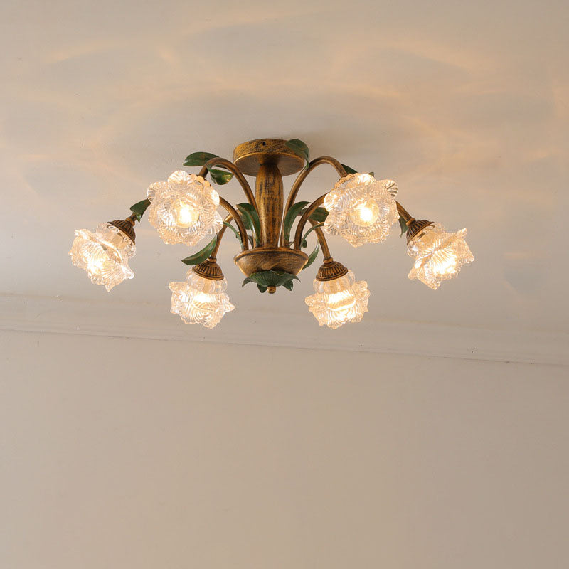LuminBloss Rustikale Deckenleuchte | Blumen-Design aus Eisen & Glas | 6/8/10 Flammen | Für Wohnzimmer & Essbereich