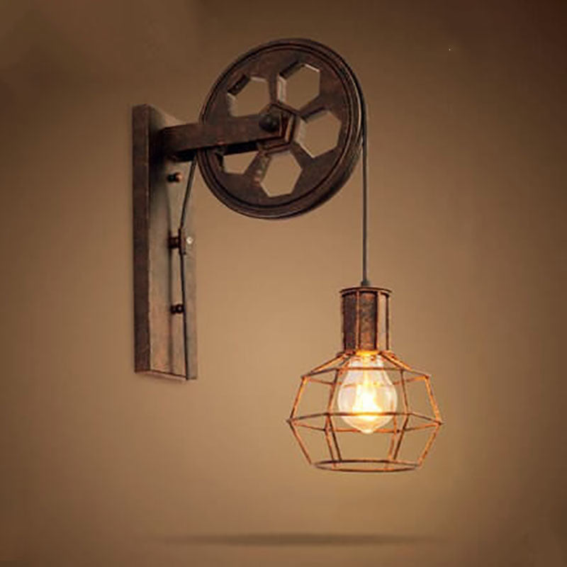 PulleyLux Vintage Industrielle Wandlampe | Mit Seilzug | 1-flammig | Retro Design
