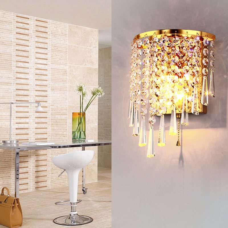 LuxeRadii Kristall Wandleuchte | Halbrunde Luxuslampe | Edelstahl & Perlen Design | 1-Licht Wandbeleuchtung