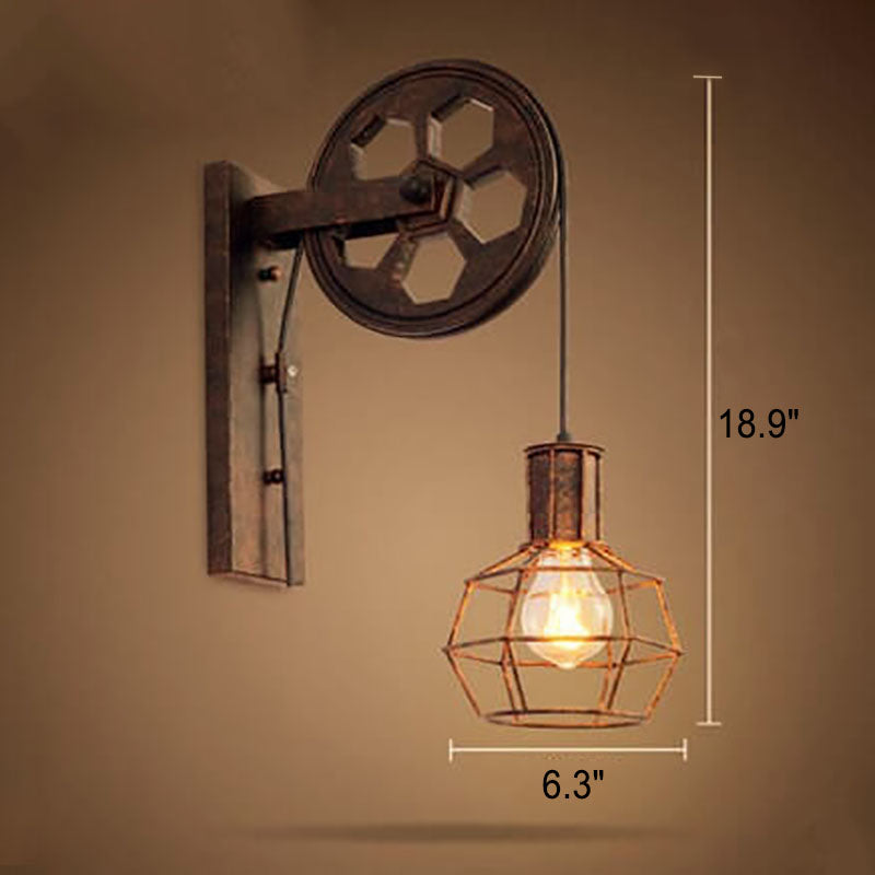 PulleyLux Vintage Industrielle Wandlampe | Mit Seilzug | 1-flammig | Retro Design