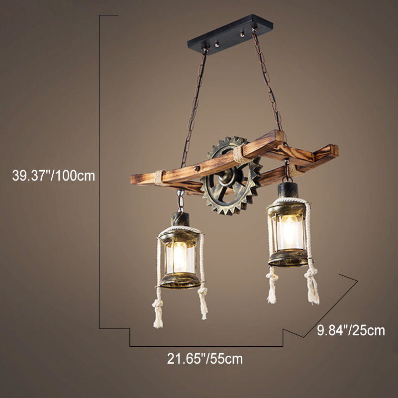 RustiLume Industrial Kronleuchter | Vintage Holz & Metall | 2-Licht Inselleuchte