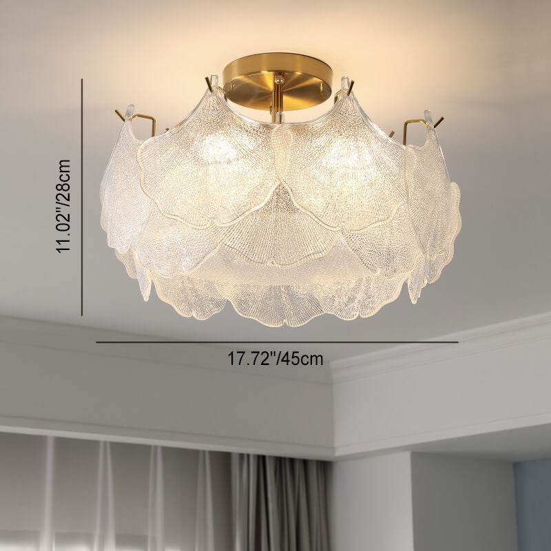 GinkgoLume Französische Deckenleuchte | Ginkgo-Design aus Glas & Metall | 5/8 Flammen | Für Wohnzimmer & Esszimmer