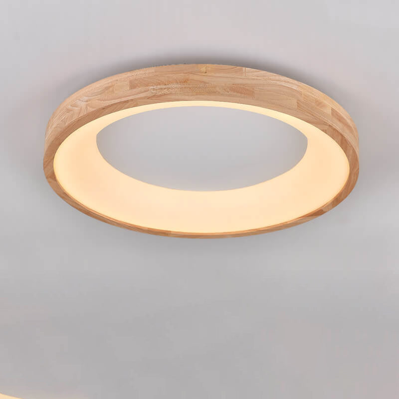 ScandiAura Holz LED Deckenleuchte | Minimalistisches Runddesign | Warmes Licht | Energiesparend