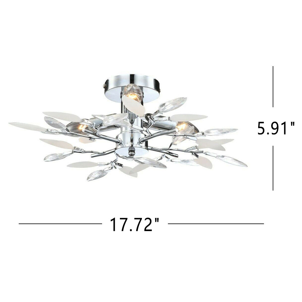 LustroLeaf Crystal Flush Light | Design in Blätter-Optik | 3-Licht-Deckenleuchte | Exklusive Eleganz für Zuhause