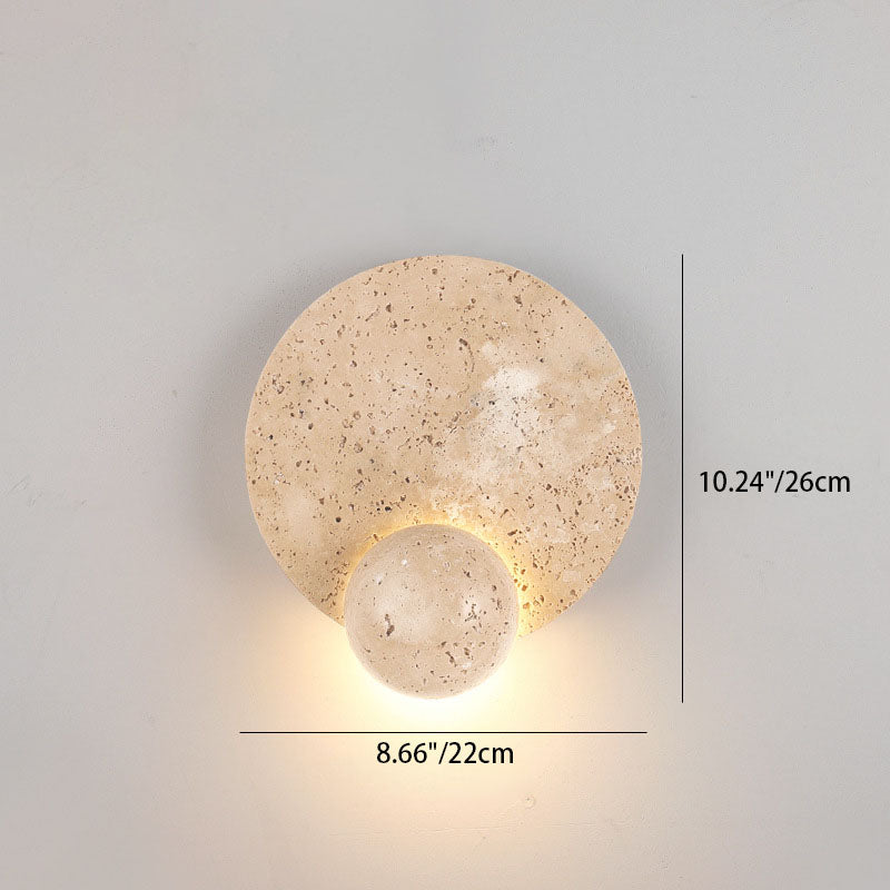 Travura Japanische Travertin-Wandleuchte | Runde LED-Lampe | Warmes Licht für Schlafzimmer | Stilvolles Design